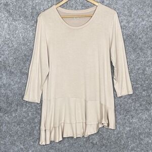 LOGO Lori Goldstein‎ Cream Boho Tiered Asymmetric Tunic Top Womens L Lagenlook